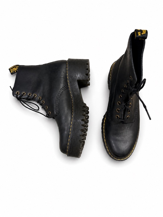 Dr. Martens Shoes - Dr. Martens Black Leather Lace-Up Platform Combat Boots